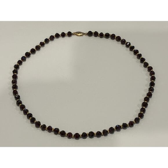 14K Gold Faceted Garnet Beads & Gold Beads Necklace Signed - Picture 1 of 5